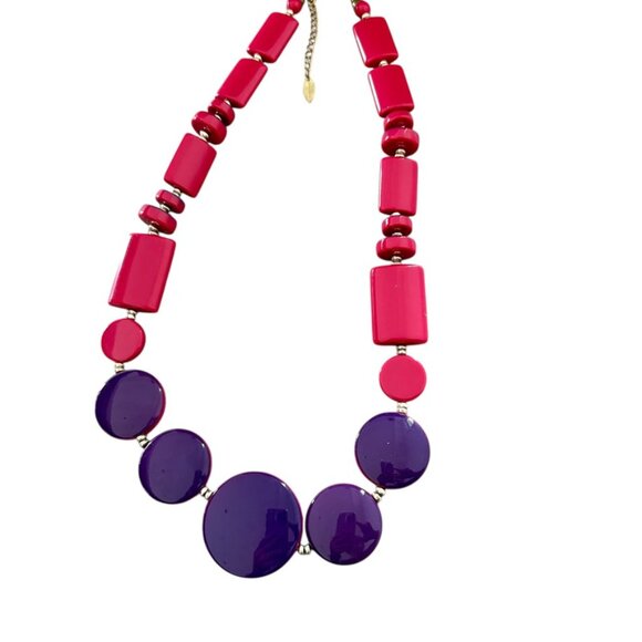 VTG COLDWATER CREEK LUCITE NECKLACE RETRO PINK PURPLE CIRCLES THICK DISCS 1990S - Picture 6 of 6